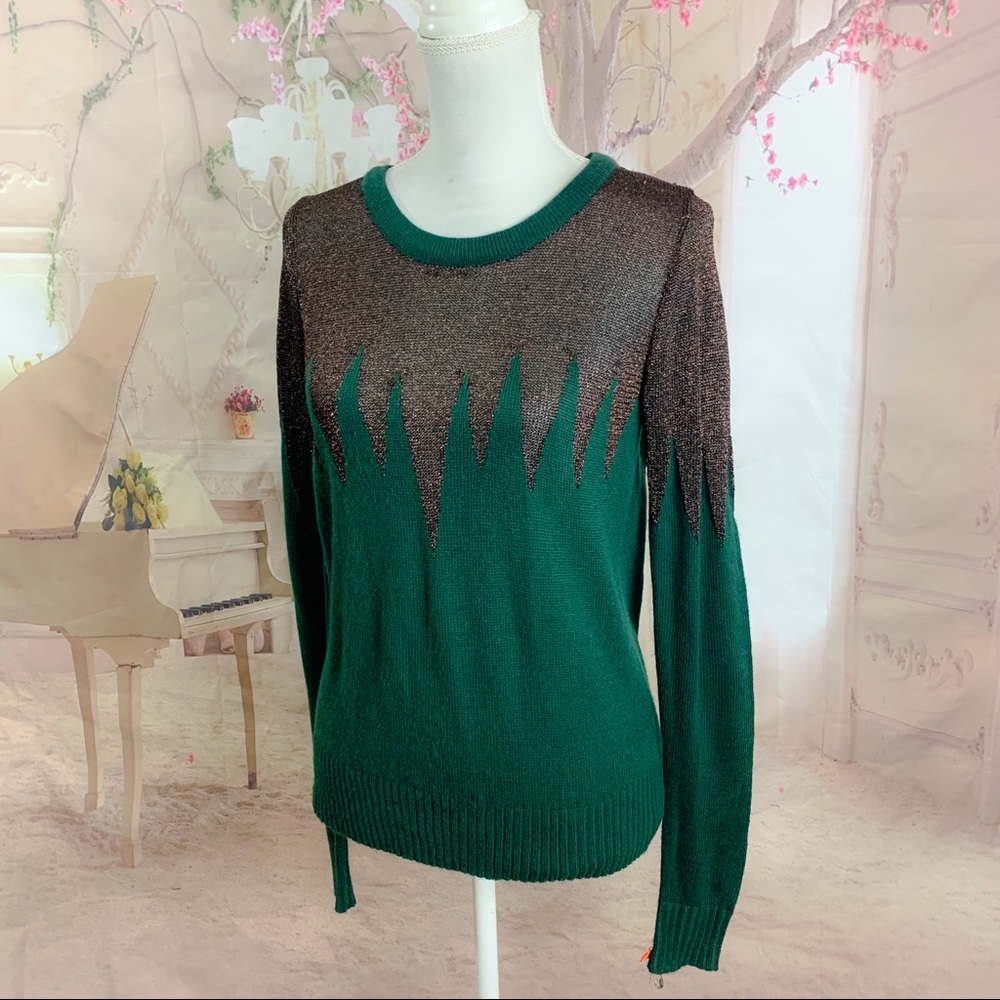 Lucca Couture Green Zig Zag Lurex Icicle Green Sweater - Picture 1 of 10